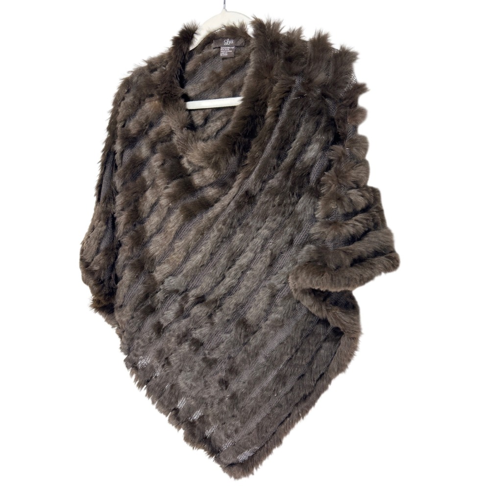 Luii Brown 100% Rabbit Fur Poncho Asymmetrical Wrap Dark Brown One Size